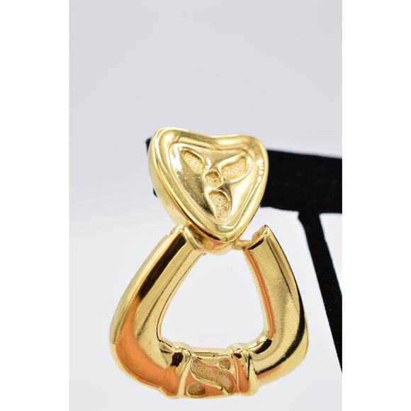 Givenchy Vintage Clip On Earrings Chunky 2" Gold Door Knocker Signed 1980s BinAB - Picture 7 of 10